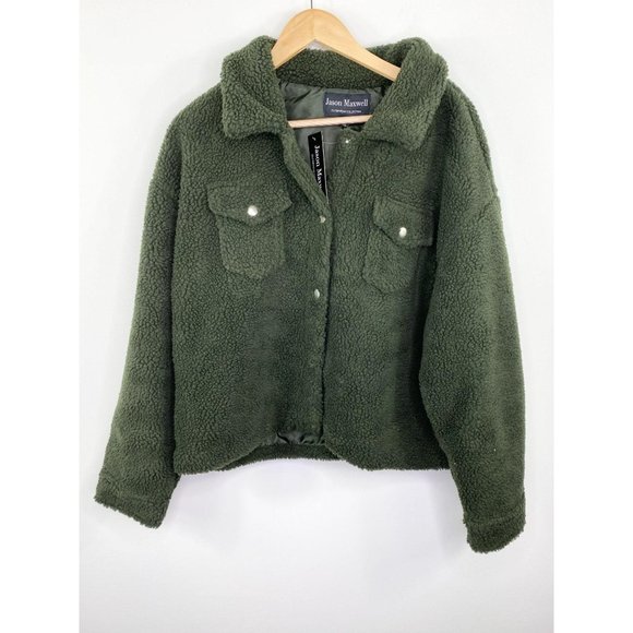 Jason Maxwell Green Sherpa Fleece Shirt Jacket XL - Picture 2 of 8